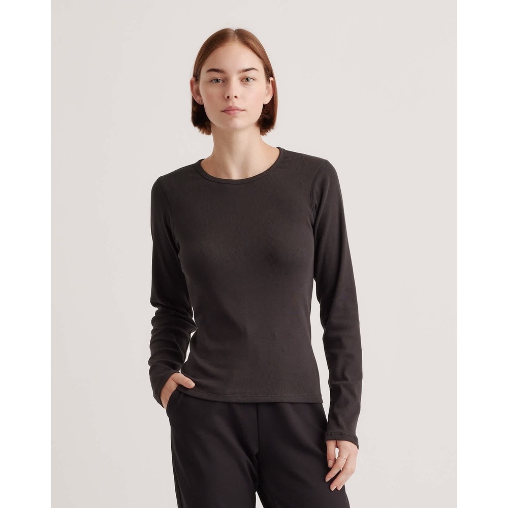 Quince Organic Cotton Micro-Rib Long Sleeve Tee‎ Black Size L